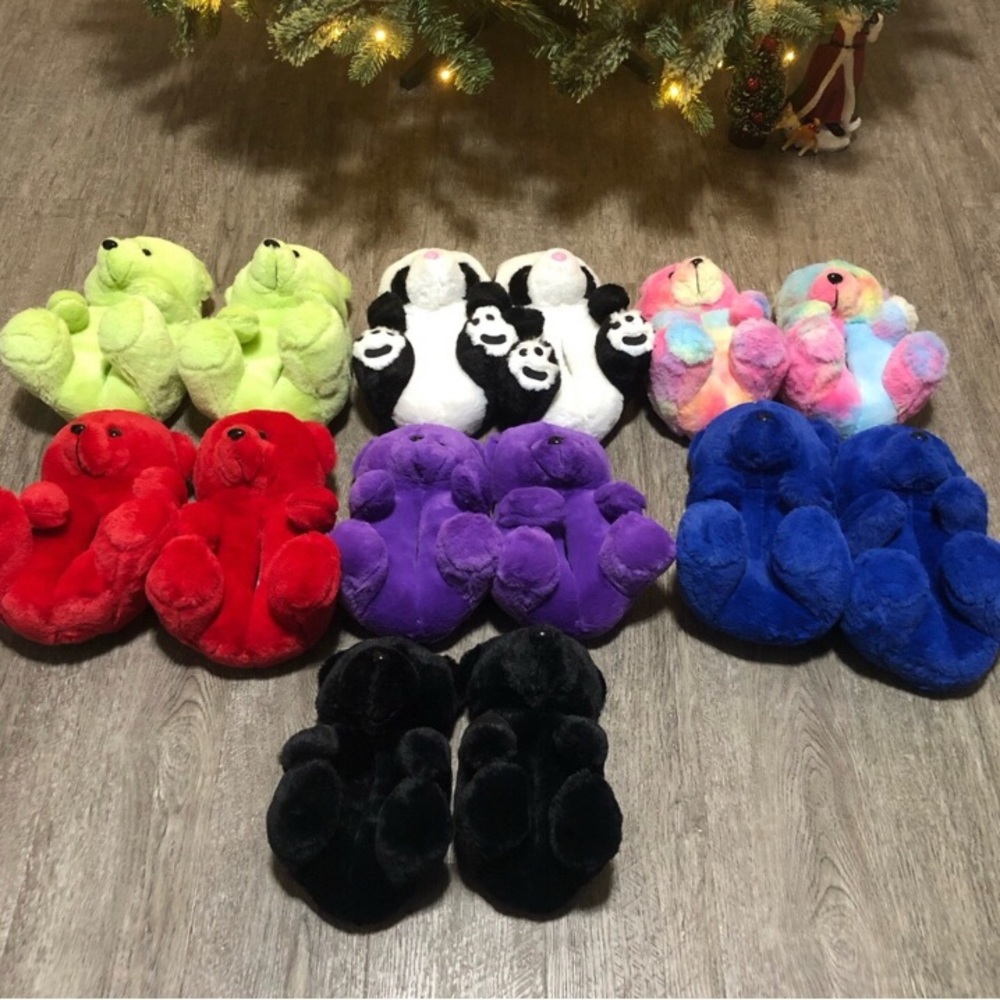 Fluffy teddy bear slippers different sizes and different colors